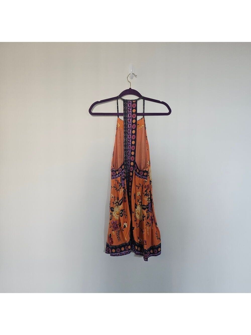 Urban Outfitters Ecote Gigi Boho Orange Floral Mini Dress Size XS - Picture 3 of 6